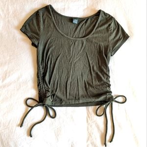 Wild Fable Ribbed Army / Mug Green Crop Top w Ties